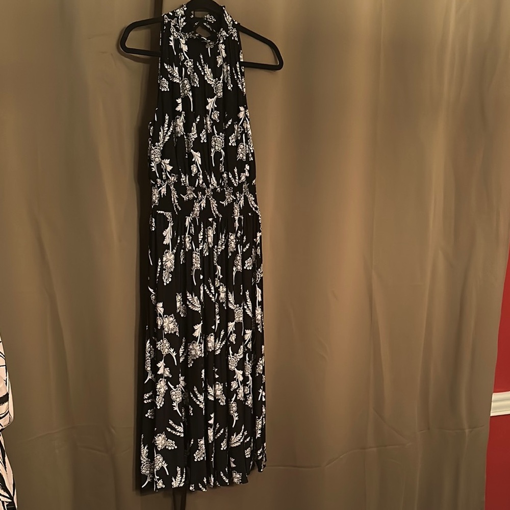 Black and White Floral Halter Dress